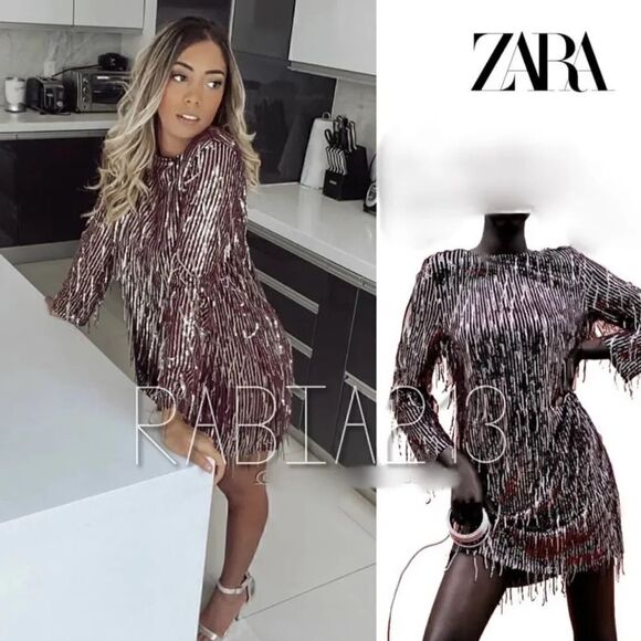 ZARA FRINGED SEQUIN DRESS - Picture 1 of 14